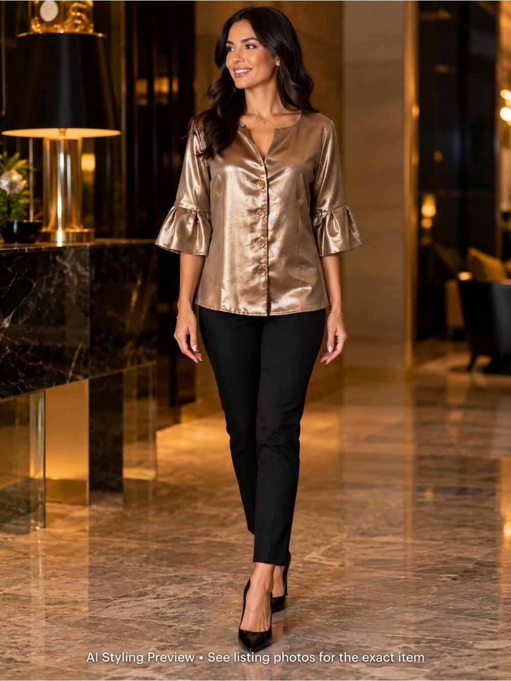 Bronze Metallic Bell Sleeve Party Blouse Women’s M 8 Made in Canada